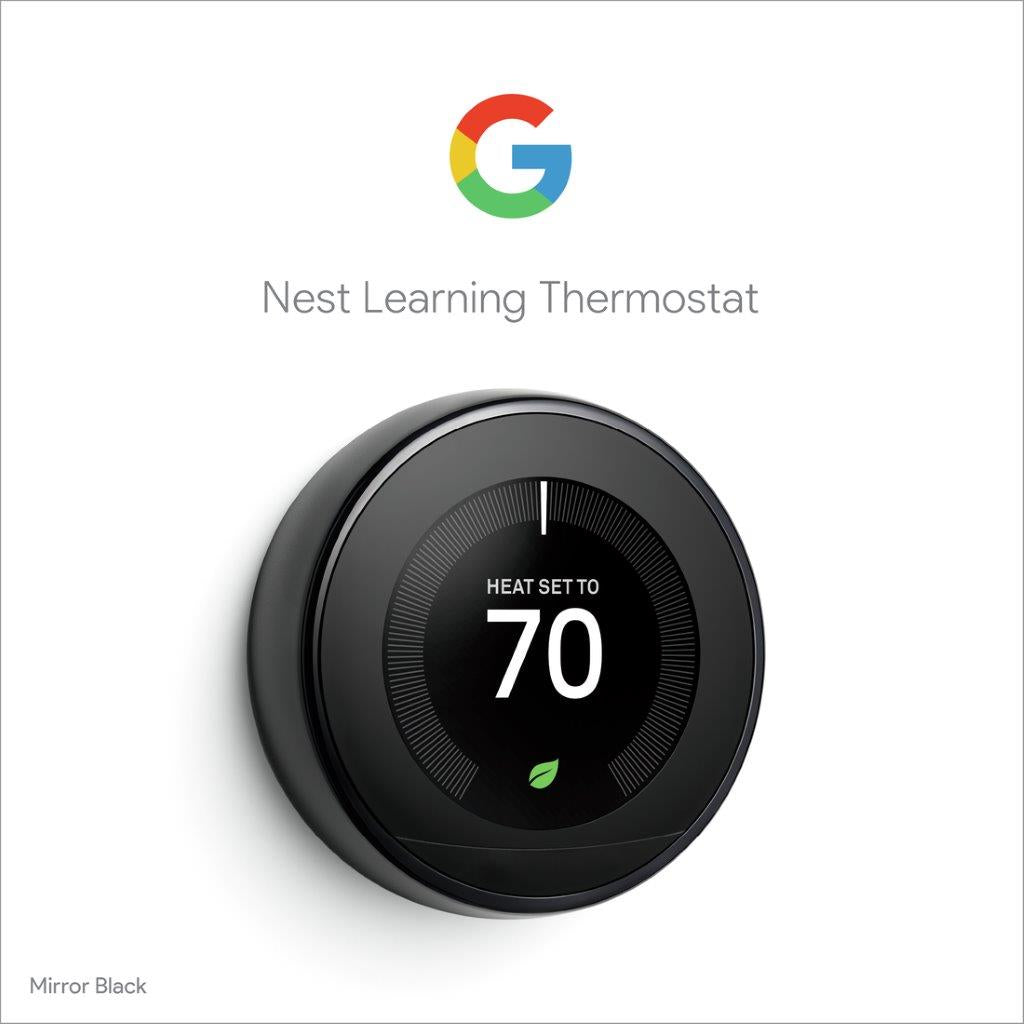 Google Nest 3rd Generation Self-Learning Thermostat T3016US Black