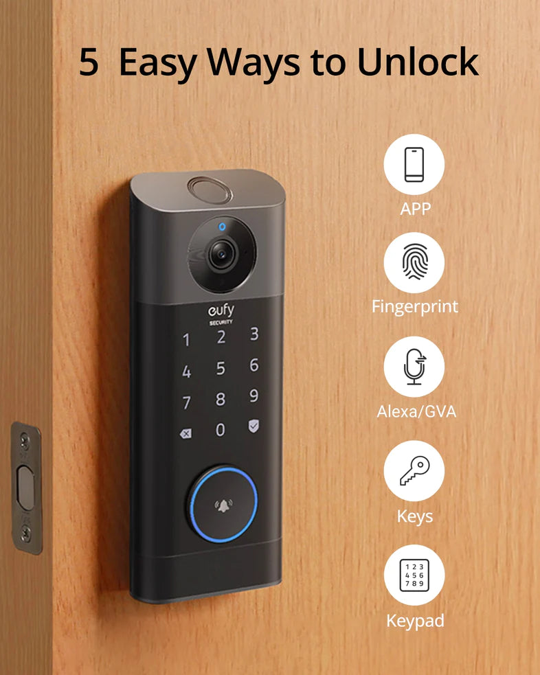 New Eufy 3 in 1 Security Door Lock - Wi-Fi Video Smart Doorbell S330 - Black -  E85301Y1