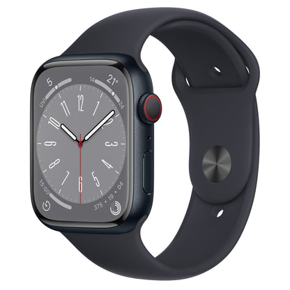 Apple Watch Series 8 (GPS + Cellular) 45mm Midnight Aluminum Case with Midnight Sport Band - Medium/Large (
MNK33VC/A)
