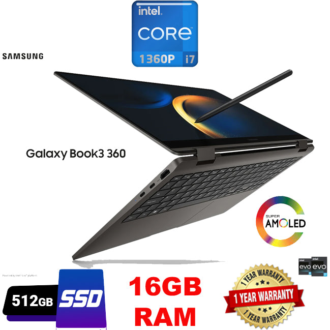 Samsung Galaxy Book3 Pro 360 16" Touchscreen Laptop -Graphite (Intel Core i7-1360P/512GB SSD/16GB RAM/Win11)