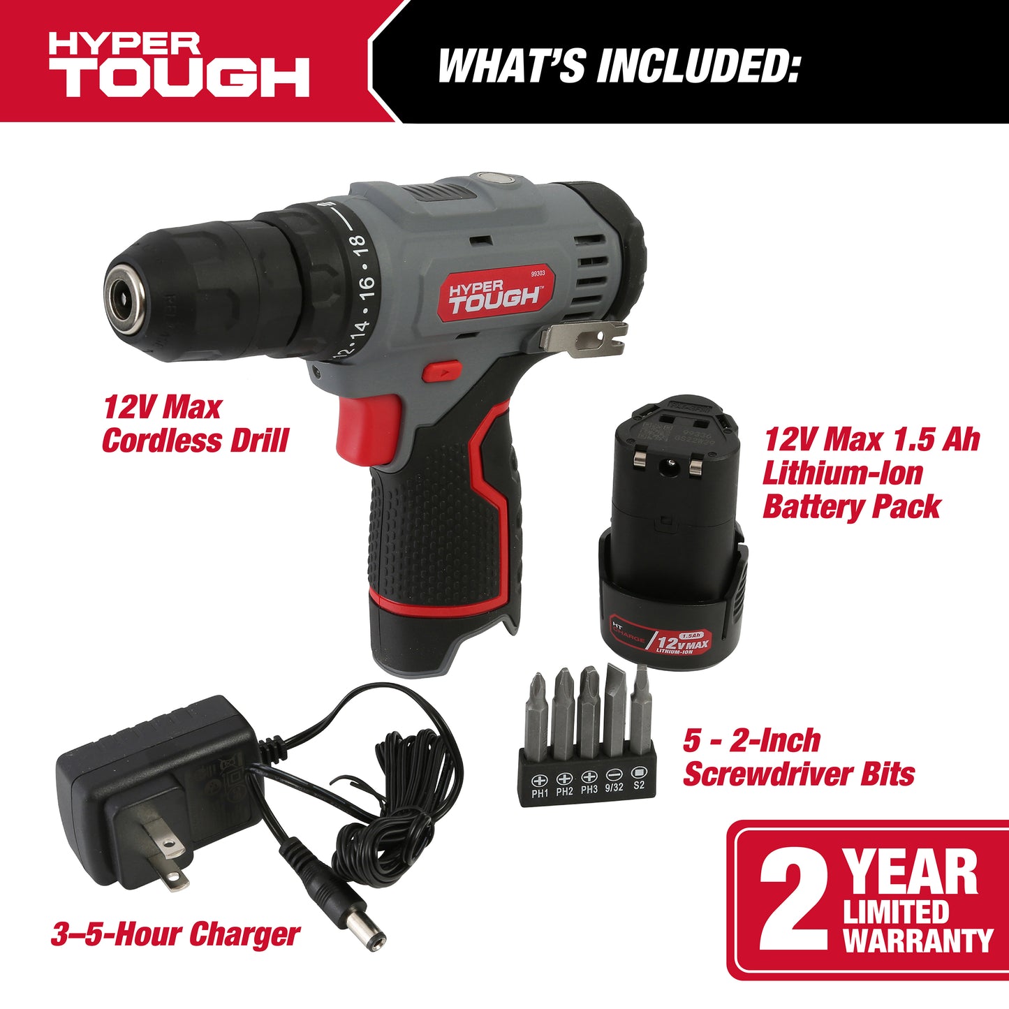 Hyper Tough 12V Max Lithium-Ion Cordless 3/8-inch Drill Driver with 1.5Ah Battery