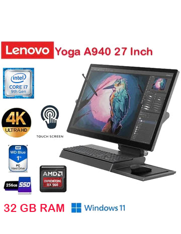 Lenovo Yoga A940, 27"/ 4K UHD Touch/All-in-One/i7-9th GEN /32GB RAM /1TB HDD/256GB SSD