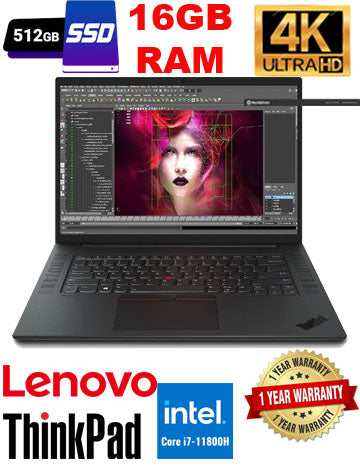 Lenovo ThinkPad P1 Gen 4, Workstation, 16" 4K, RTX A2000 4GB GDDR6, i7-11800H, 512GB SSD, 16GB