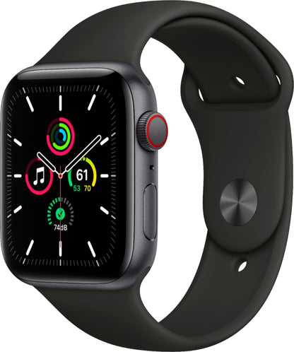 Apple Watch SE, 44 mm, GPS, aluminio gris espacial con correa deportiva Midnight