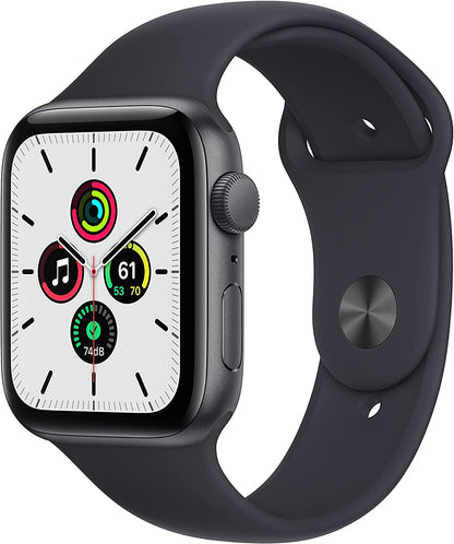 Apple Watch SE, 44 mm, GPS, aluminio gris espacial con correa deportiva Midnight