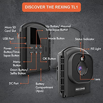 Rexing TL1 Time-Lapse Camera Loop Recording, Photography, Construction, Nature Observation