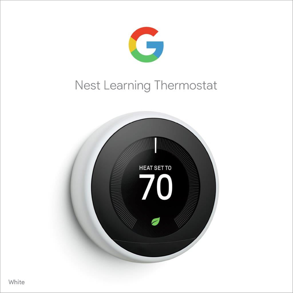 Google Nest 3rd Generation Self-Learning Thermostat White Stainless Steel T3017CA